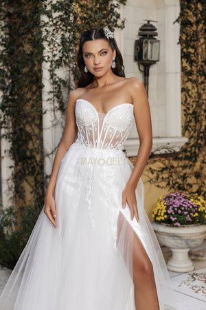 LAYERED TULLE A-LINE BRIDAL GOWN WITH CORSET BODICE
