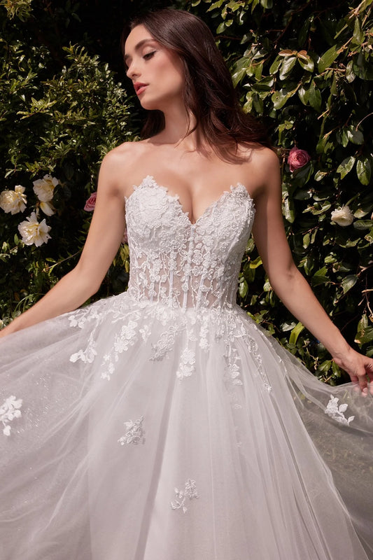 STRAPLESS A-LINE LACE & TULLE WEDDING DRESS
