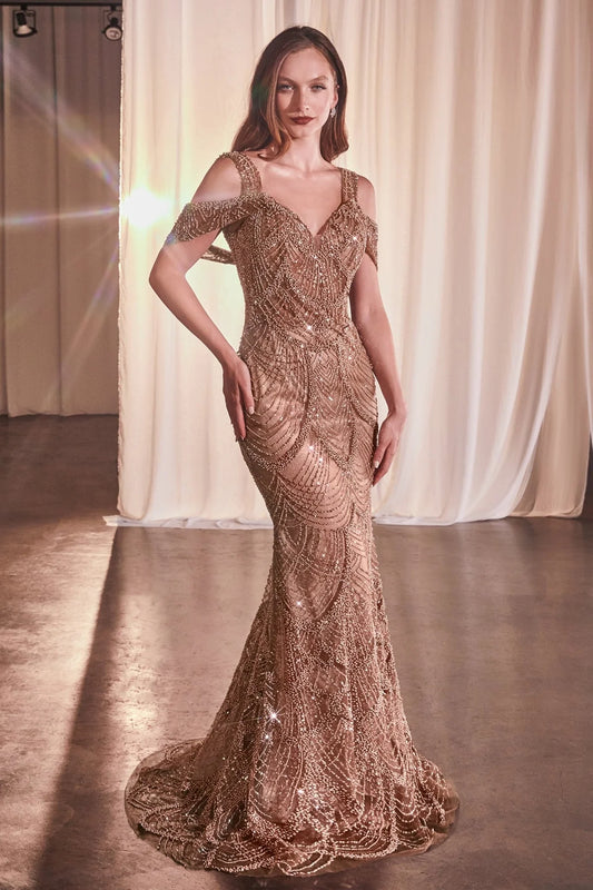 FULLY EMBELLISHED FIT & FLARE GOWN