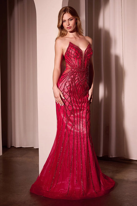 CRYSTAL STRAPLESS EMBELLISHED MERMAID GOWN