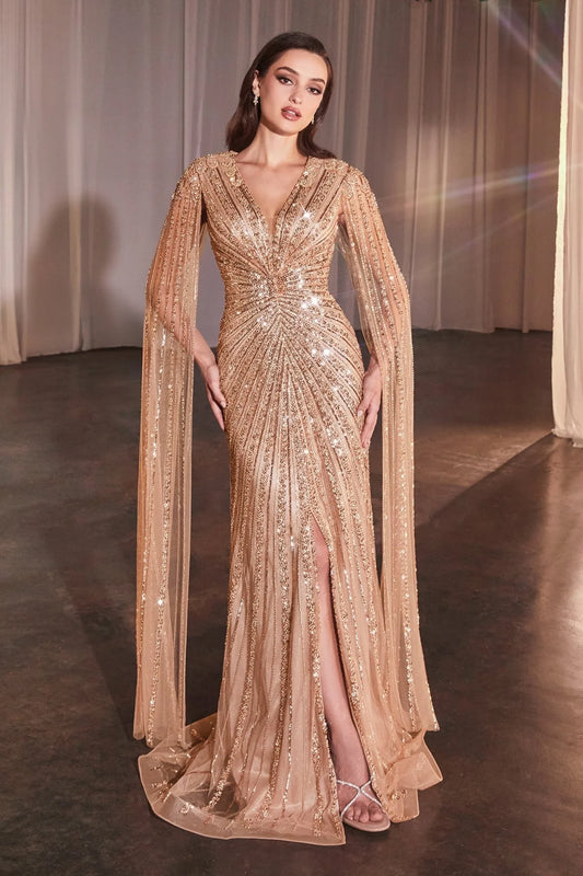 LONG SLEEVE FULLY BEADED SHEATH GOWN