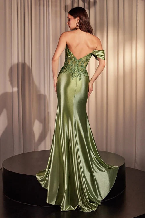 LACE & SATIN FIT & FLARE GOWN