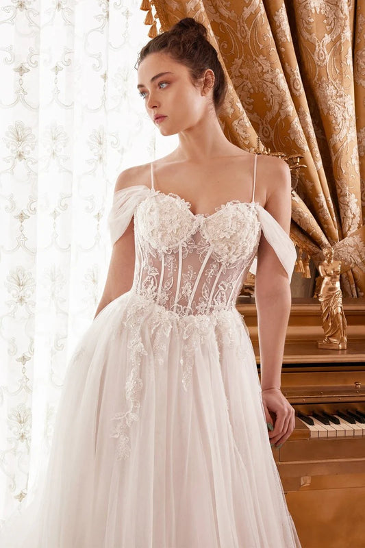 LAYERED TULLE A-LINE BRIDAL GOWN WITH CORSET BODICE