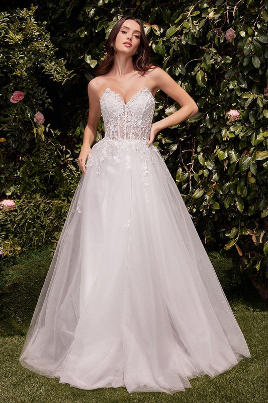 STRAPLESS A-LINE LACE & TULLE WEDDING DRESS