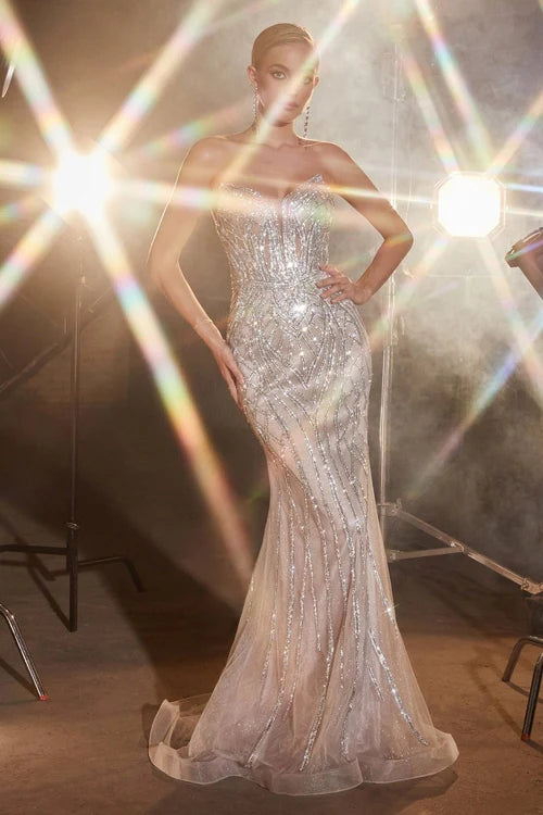 CRYSTAL STRAPLESS EMBELLISHED MERMAID GOWN