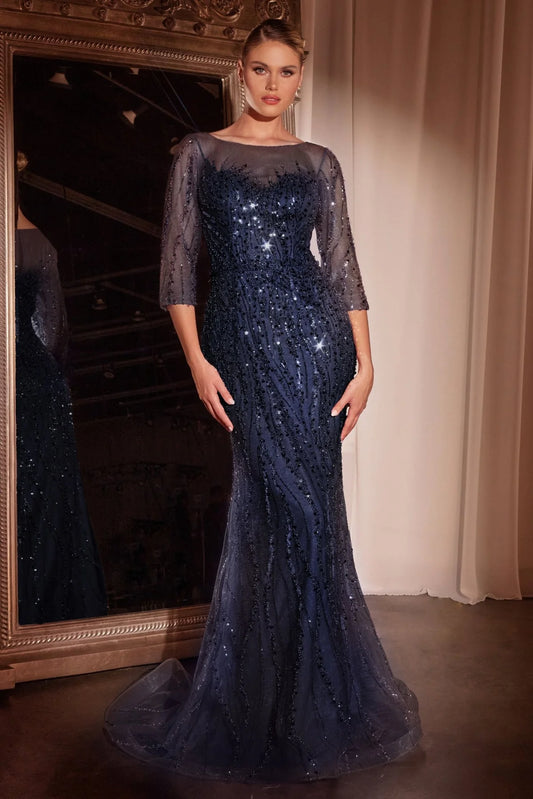 LONG SLEEVE SEQUIN MERMAID GOWN