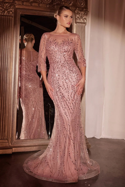 LONG SLEEVE SEQUIN MERMAID GOWN
