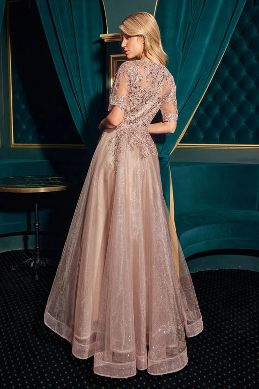 Lace appliqué & layered glitter-flocked tulle skirt