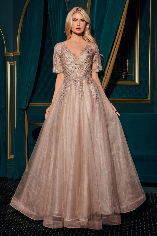 Deep V-neckline, half sleeves & lace bodice