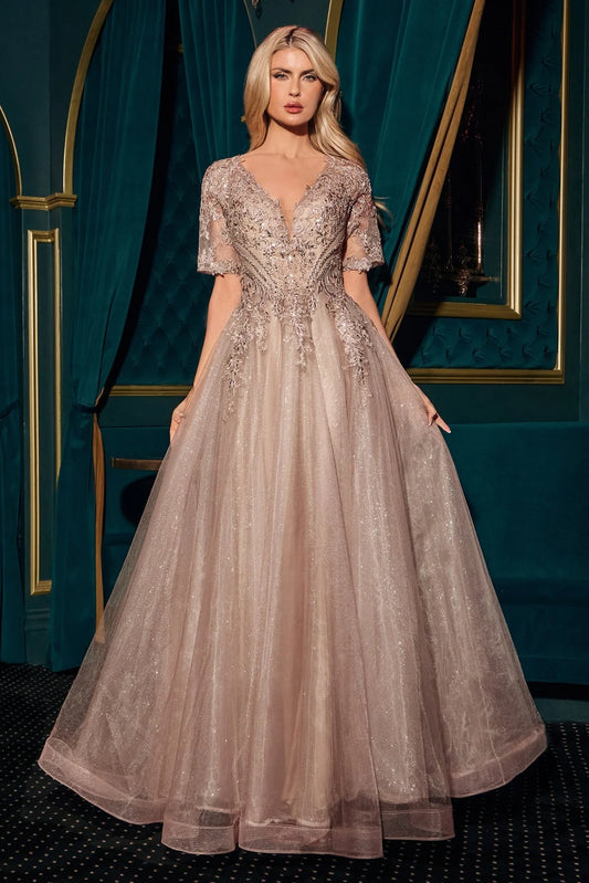 Lace appliqué & layered glitter-flocked tulle skirt