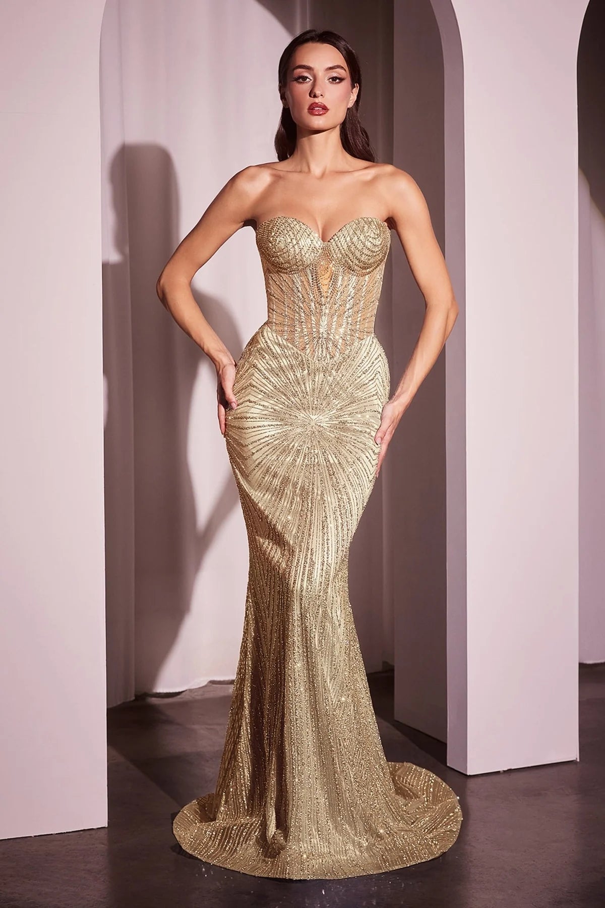 STRAPLESS GLITTER EMBELLISHED GOWN Gold / 4